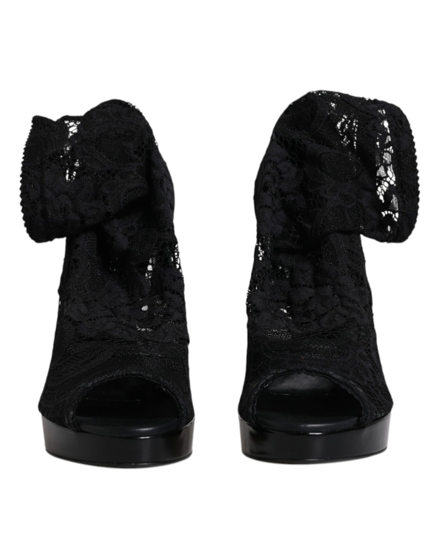 Dolce &amp; Gabbana Black Stretch Taormina Lace Boots Shoes