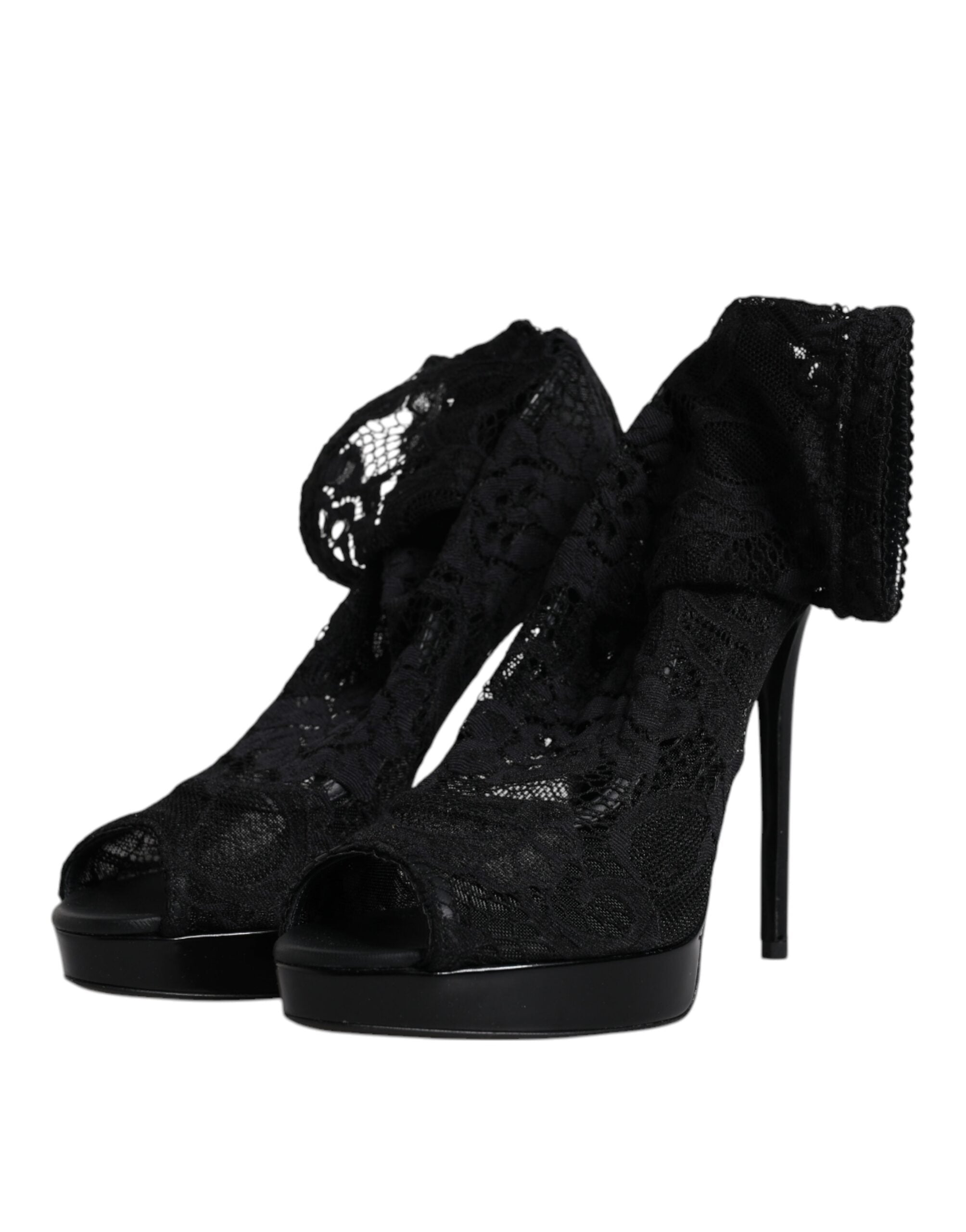 Dolce &amp; Gabbana Black Stretch Taormina Lace Boots Shoes