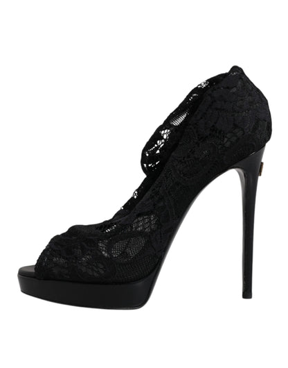 Dolce &amp; Gabbana Black Stretch Taormina Lace Boots Shoes