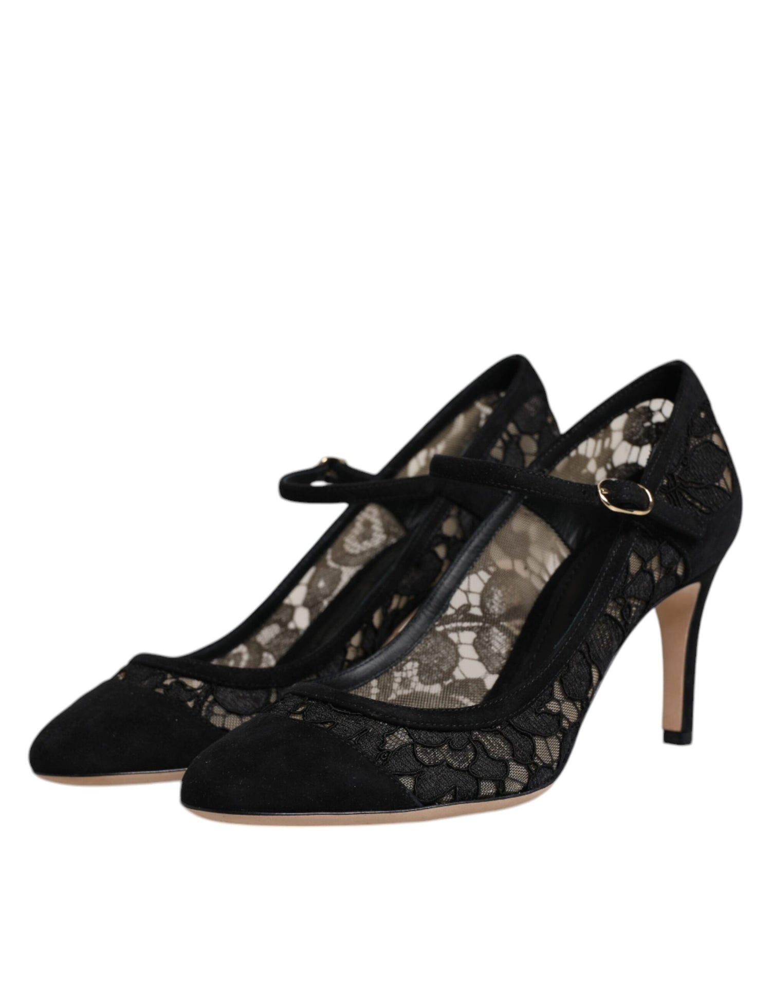 Dolce &amp; Gabbana Black Mary Jane Taormina Lace Pumps Shoes