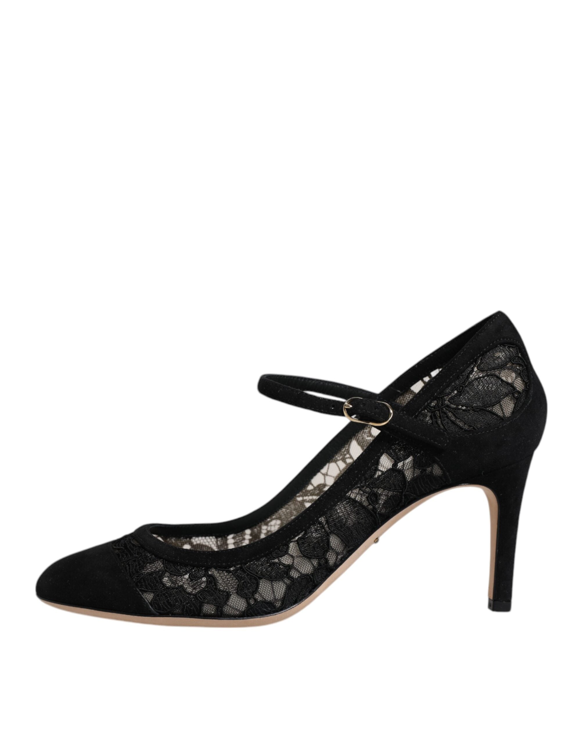 Dolce &amp; Gabbana Black Mary Jane Taormina Lace Pumps Shoes