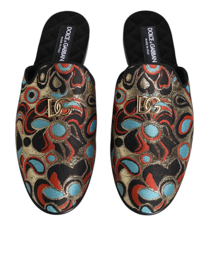 Dolce &amp; Gabbana Multicolor Jacquard Logo Flat Sandals Shoes