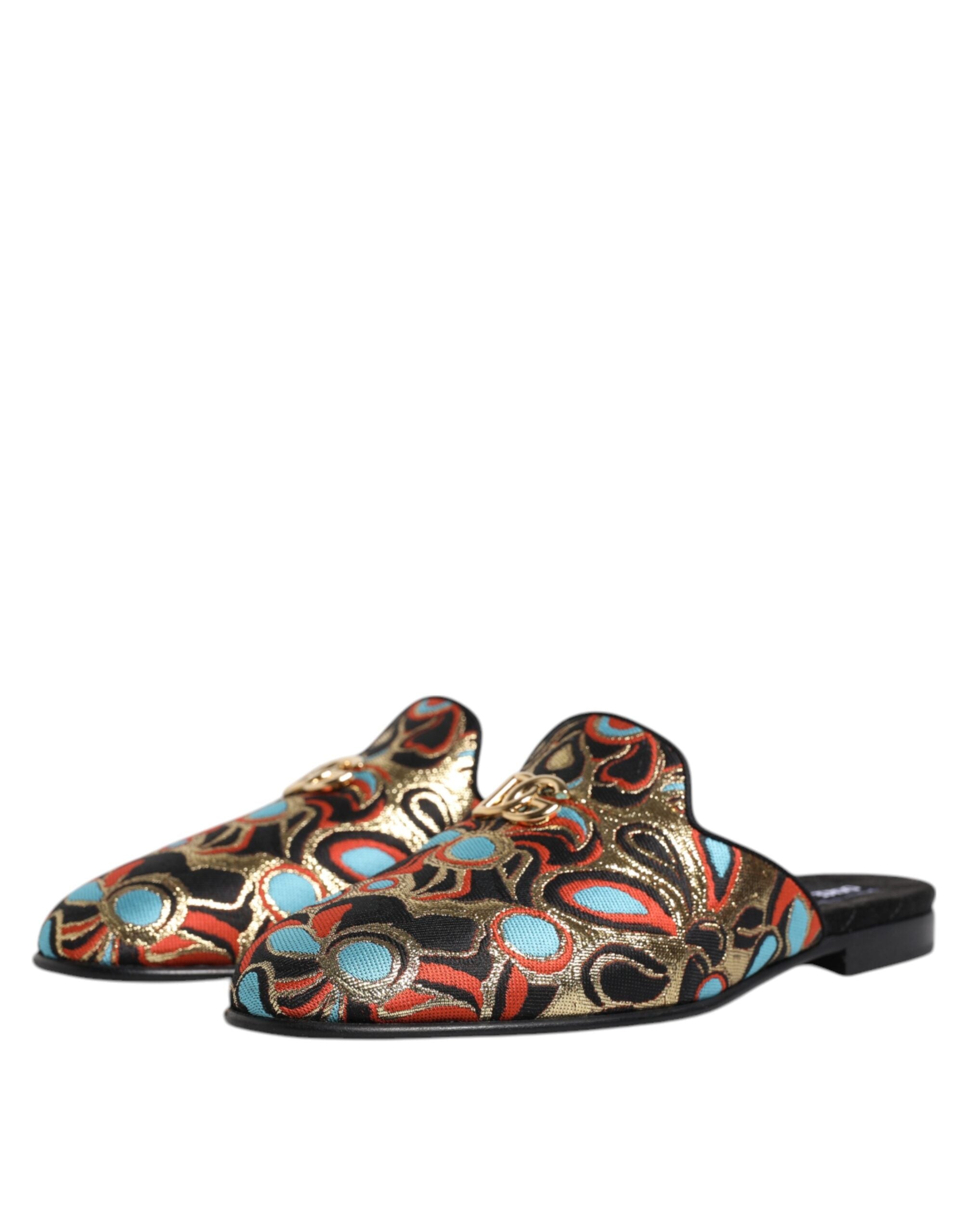 Dolce &amp; Gabbana Multicolor Jacquard Logo Flat Sandals Shoes