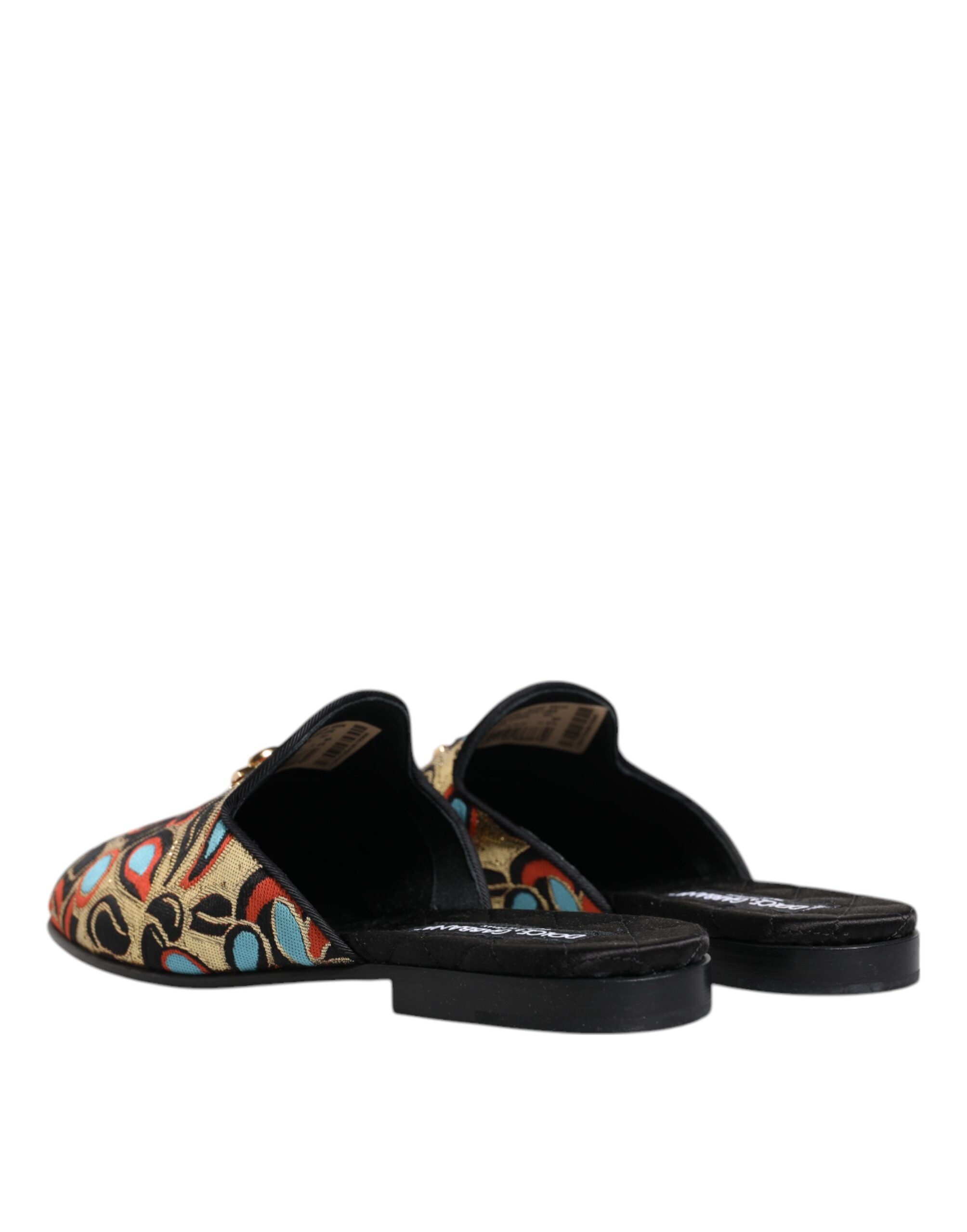 Dolce &amp; Gabbana Multicolor Jacquard Logo Flat Sandals Shoes