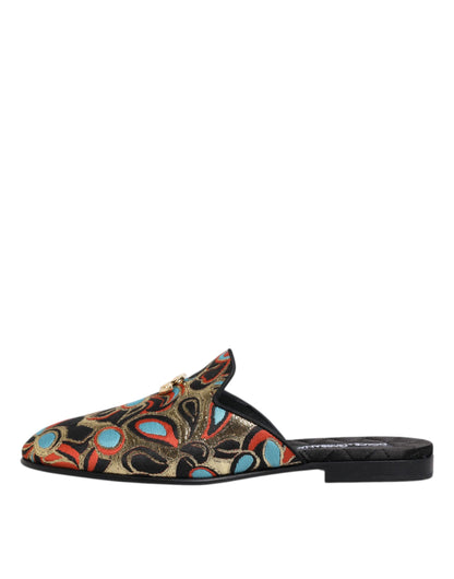 Dolce &amp; Gabbana Multicolor Jacquard Logo Flat Sandals Shoes