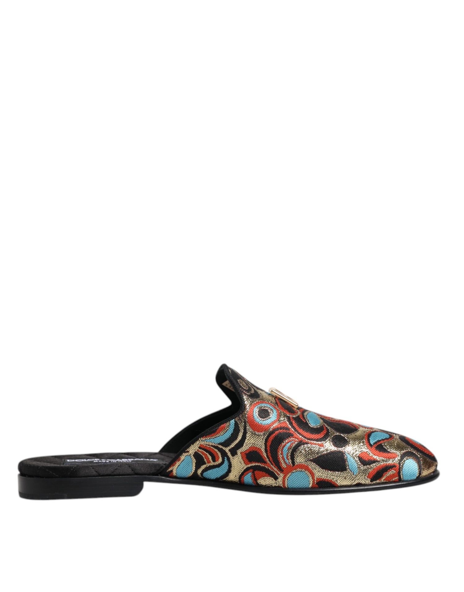 Dolce &amp; Gabbana Multicolor Jacquard Logo Flat Sandals Shoes