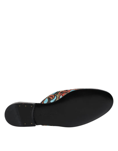 Dolce &amp; Gabbana Multicolor Jacquard Logo Flat Sandals Shoes