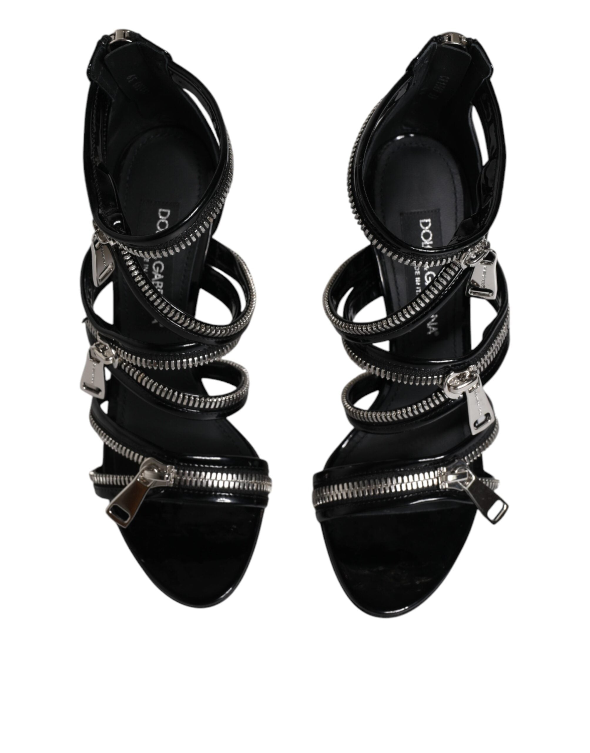 Dolce &amp; Gabbana Black Zipper Ankle Strap Heels Sandals Shoes