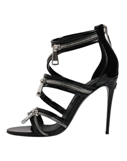 Dolce &amp; Gabbana Black Zipper Ankle Strap Heels Sandals Shoes