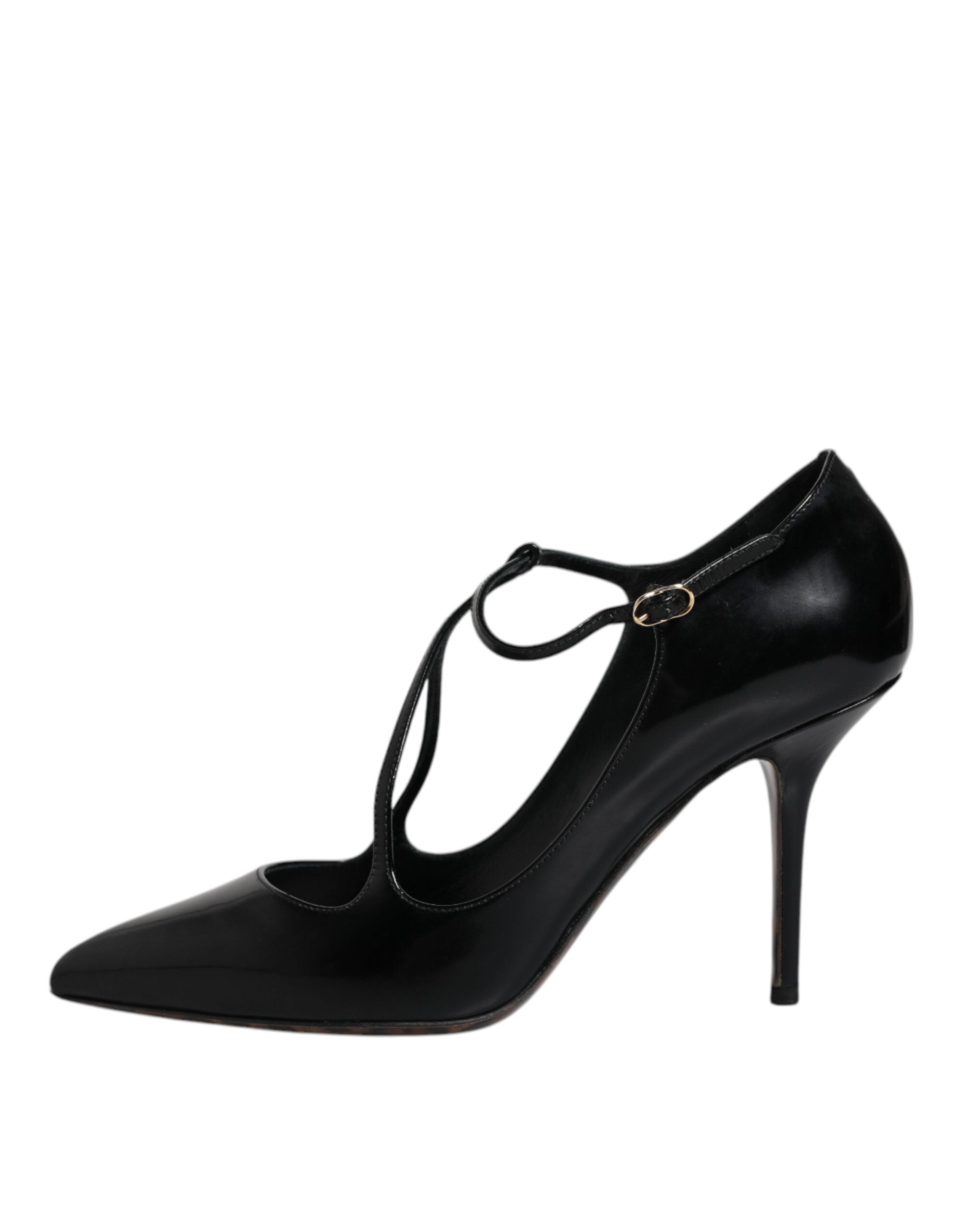 Dolce &amp; Gabbana Black Leather T-strap Stiletto Heels Shoes