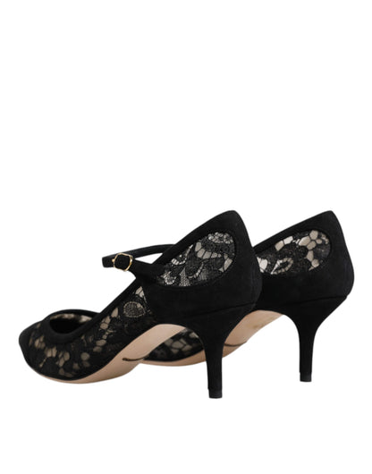 Dolce &amp; Gabbana Black Mary Jane Taormina Lace Pumps Shoes