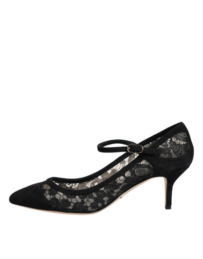 Dolce &amp; Gabbana Black Mary Jane Taormina Lace Pumps Shoes