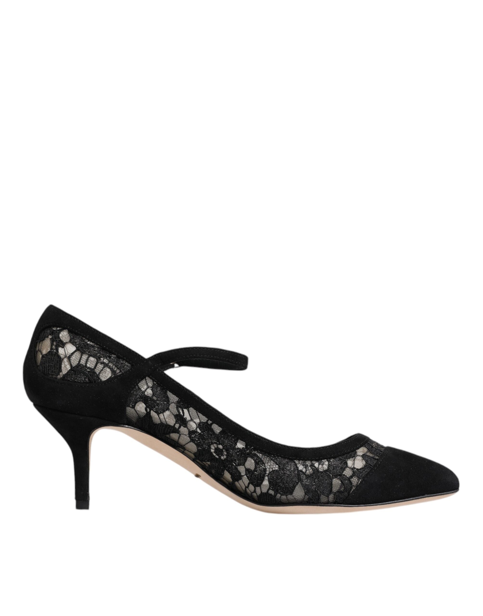 Dolce &amp; Gabbana Black Mary Jane Taormina Lace Pumps Shoes