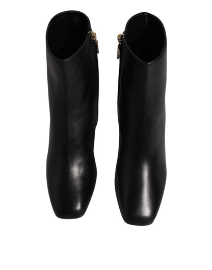 Dolce &amp; Gabbana Black Jackie Leather Mid Calf Boots Shoes