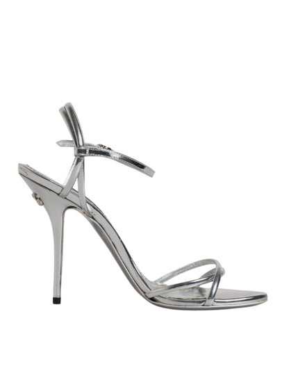 Dolce &amp; Gabbana Silver Keira Ankle Strap Sandals Shoes