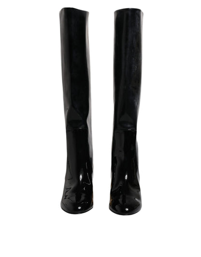 Dolce &amp; Gabbana Black Patent Leather Vally High Boots Shoes