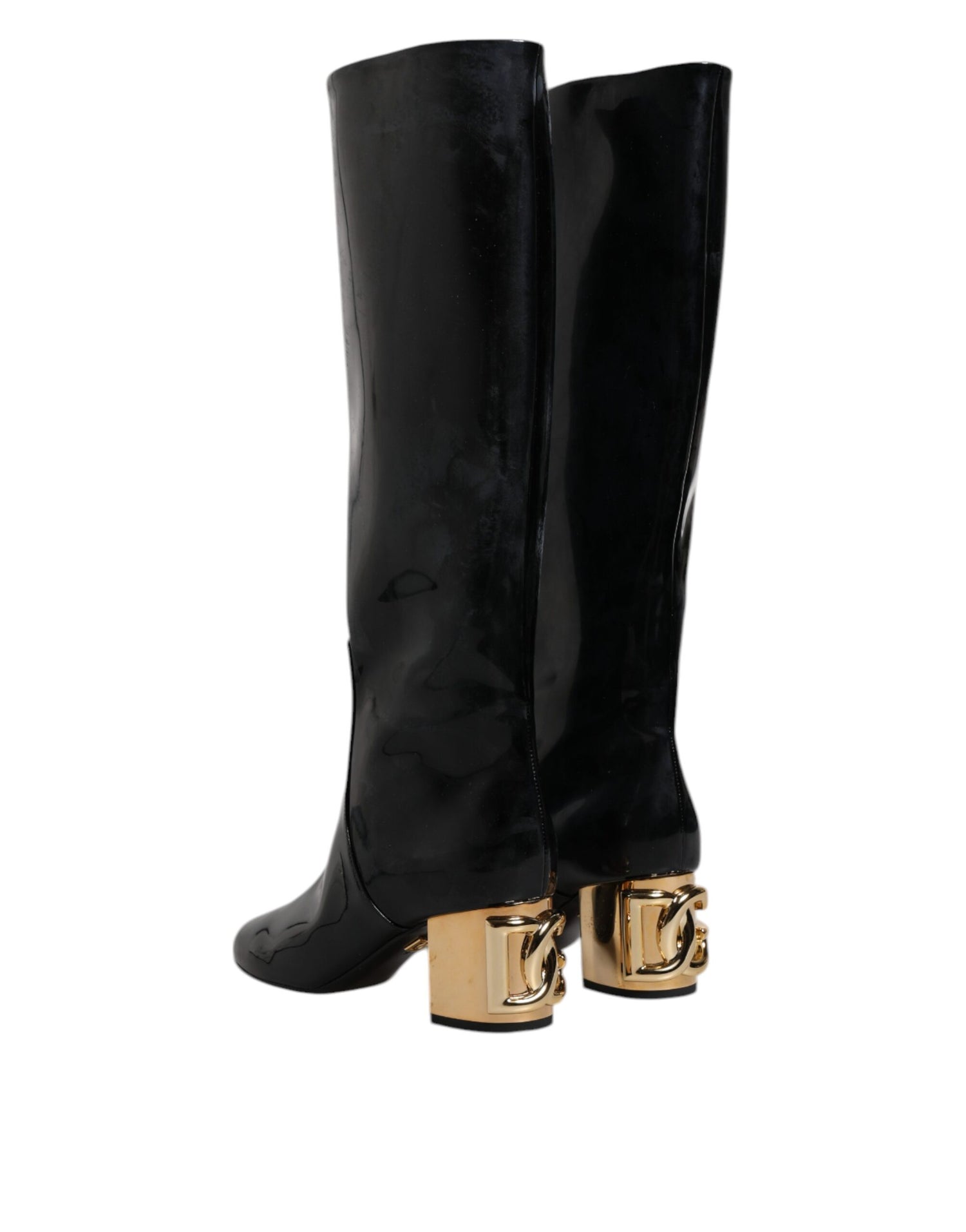 Dolce &amp; Gabbana Black Patent Leather Vally High Boots Shoes