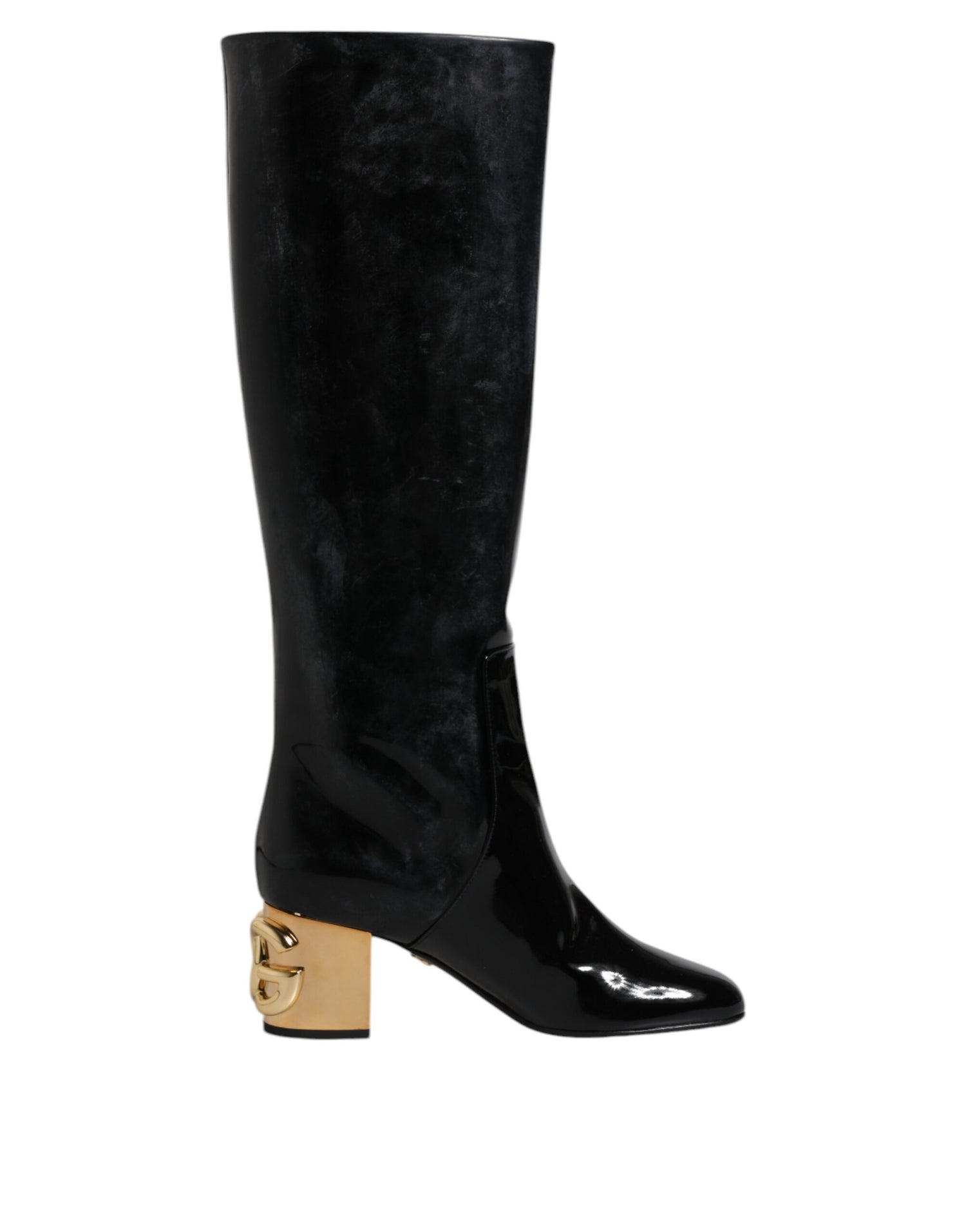 Dolce &amp; Gabbana Black Patent Leather Vally High Boots Shoes