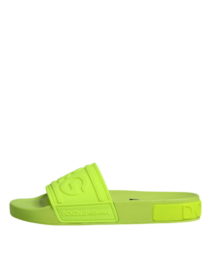 Dolce &amp; Gabbana Green Rubber Slides Sandals Beachwear Shoes