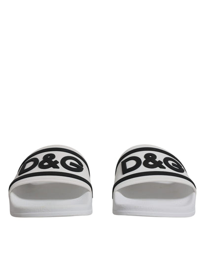 Dolce &amp; Gabbana White Rubber Slides Sandals Beachwear Shoes