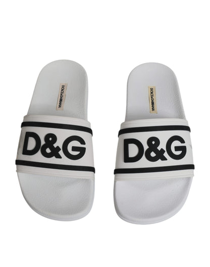 Dolce &amp; Gabbana White Rubber Slides Sandals Beachwear Shoes