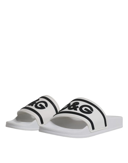 Dolce &amp; Gabbana White Rubber Slides Sandals Beachwear Shoes