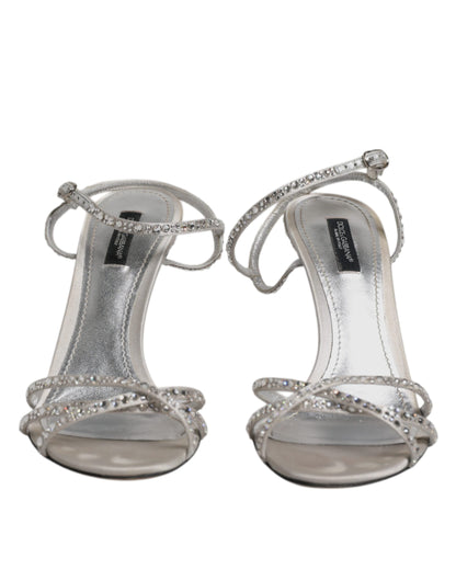 Dolce &amp; Gabbana Silver Crystal Ankle Strap Sandals Shoes