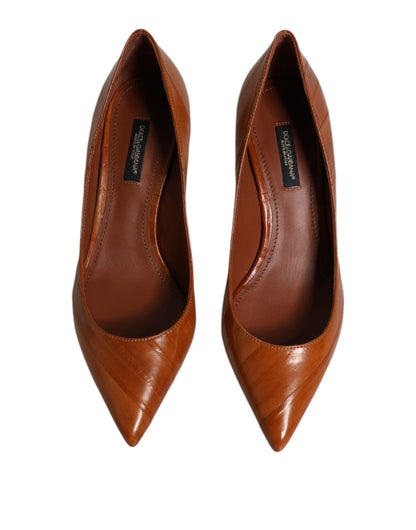 Dolce &amp; Gabbana Brown Leather Kitten Heels Pumps Shoes