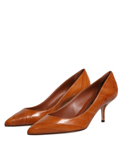 Dolce &amp; Gabbana Brown Leather Kitten Heels Pumps Shoes