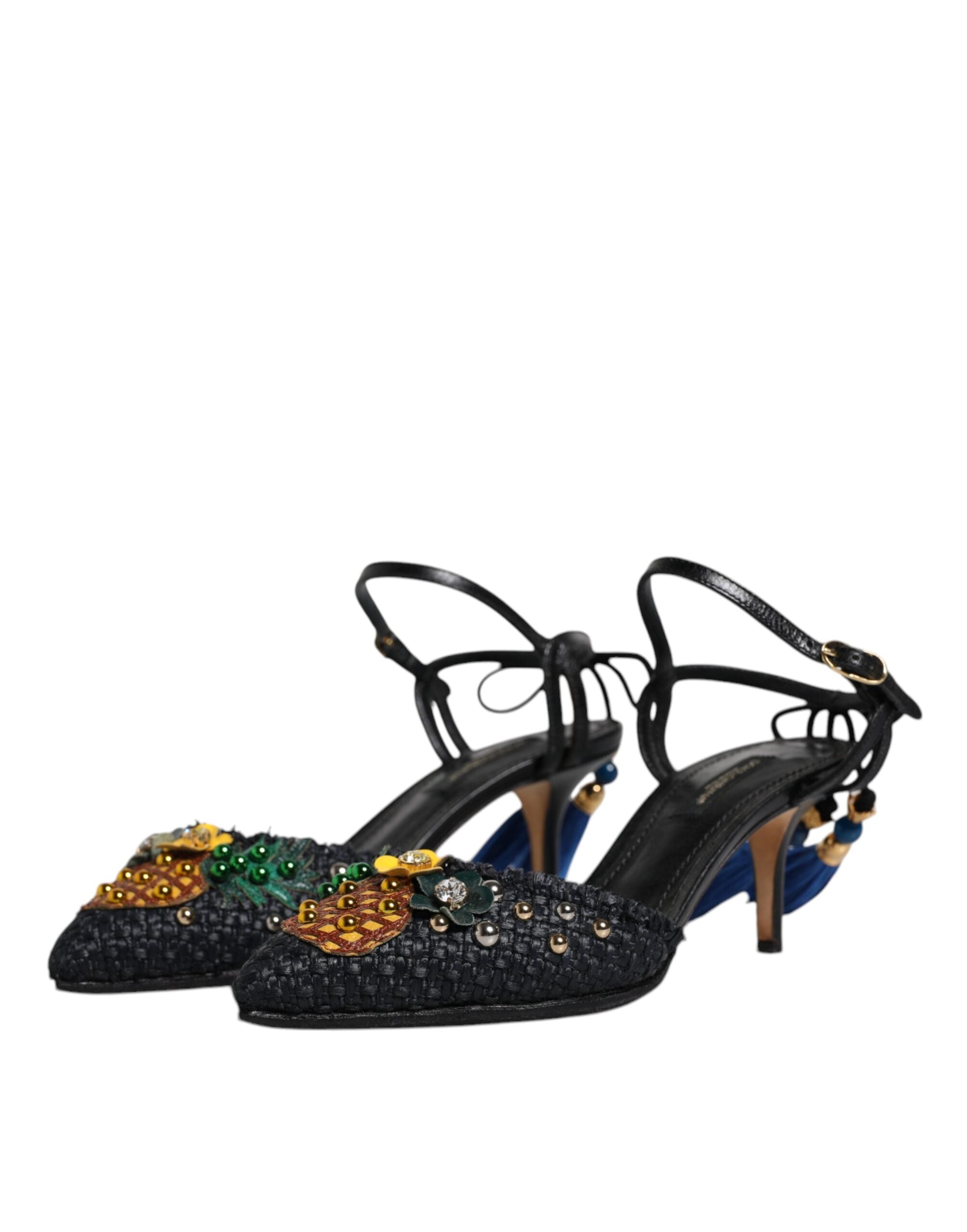 Dolce &amp; Gabbana Black Pineapple Bellucci Heels Sandals Shoes