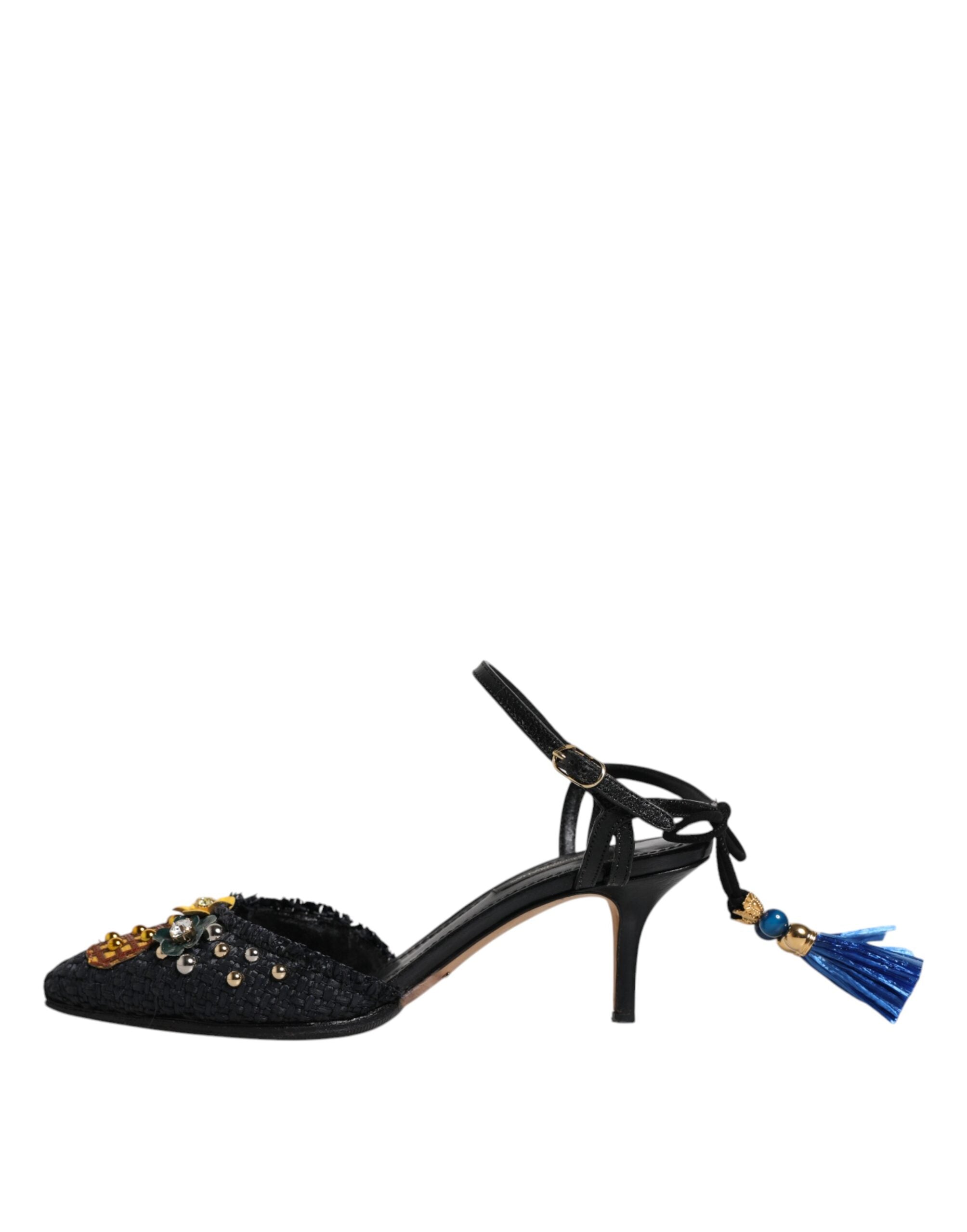 Dolce &amp; Gabbana Black Pineapple Bellucci Heels Sandals Shoes