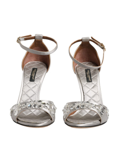 Dolce &amp; Gabbana Silver Ankle Strap Crystal Sandals Shoes