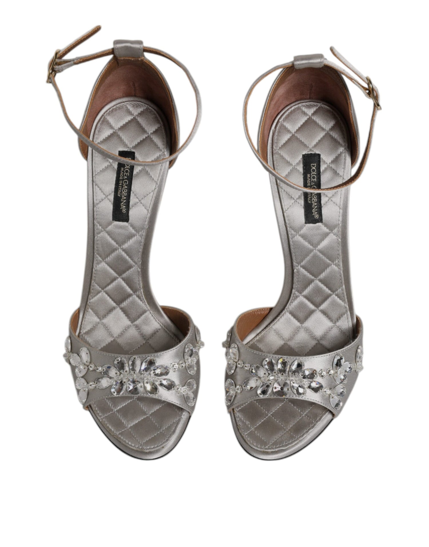 Dolce &amp; Gabbana Silver Ankle Strap Crystal Sandals Shoes