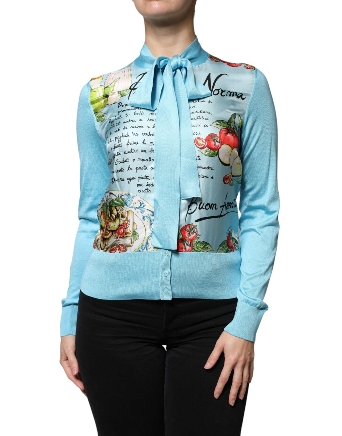 Dolce &amp; Gabbana Blue Pasta Alla Norma Tie Cardigan Sweater