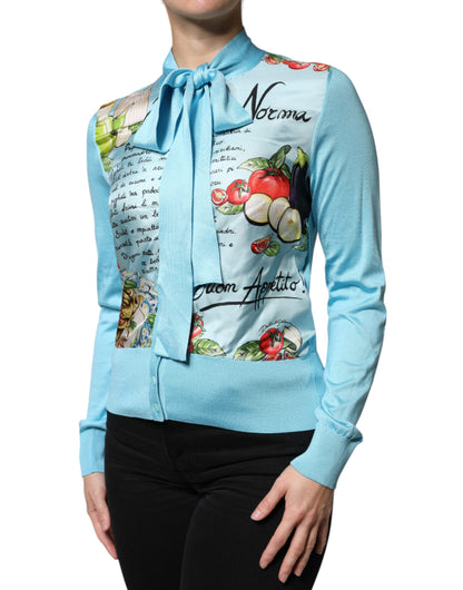 Dolce &amp; Gabbana Blue Pasta Alla Norma Tie Cardigan Sweater