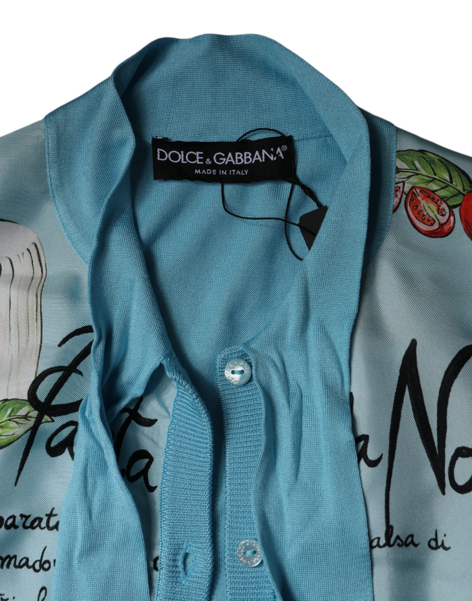 Dolce &amp; Gabbana Blue Pasta Alla Norma Tie Cardigan Sweater