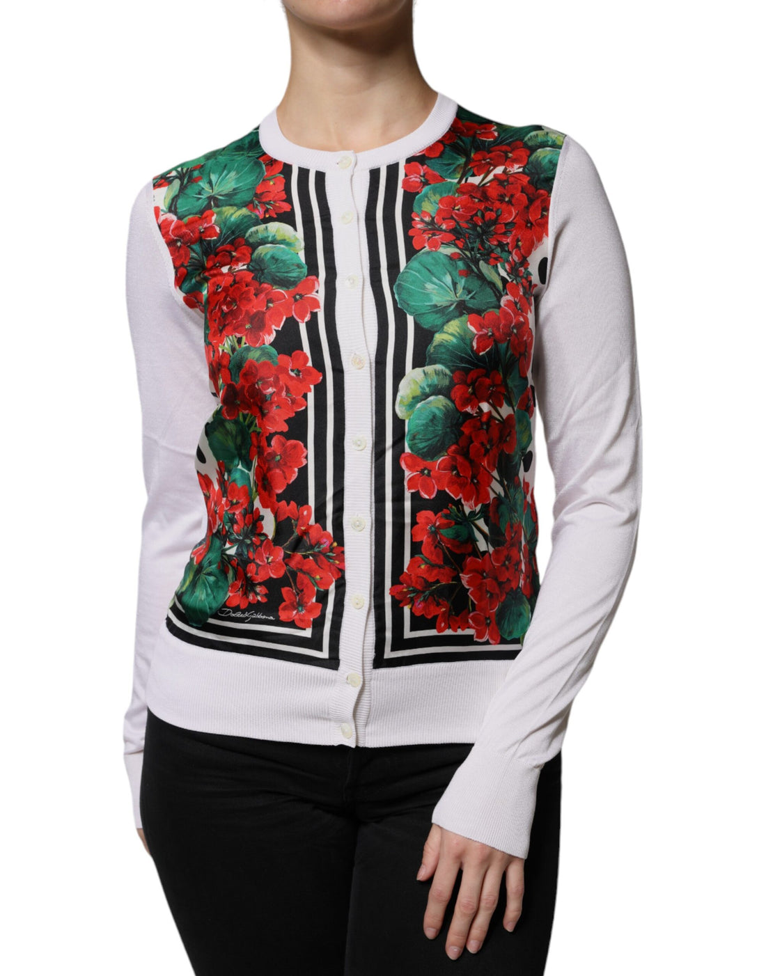 Dolce &amp; Gabbana White Geranium Long Sleeves Cardigan Sweater