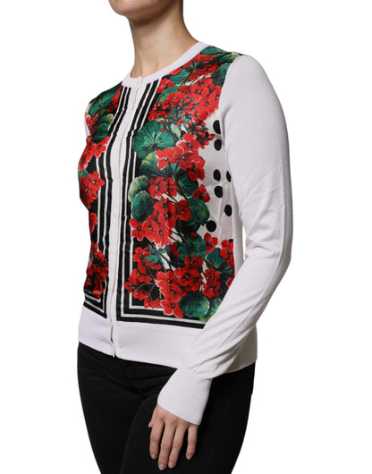 Dolce &amp; Gabbana White Geranium Long Sleeves Cardigan Sweater