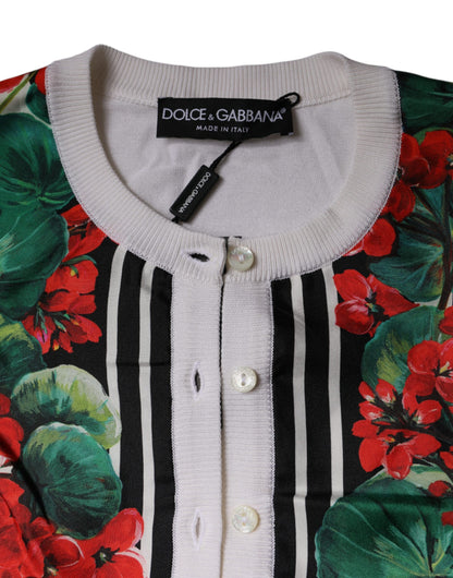 Dolce &amp; Gabbana White Geranium Long Sleeves Cardigan Sweater