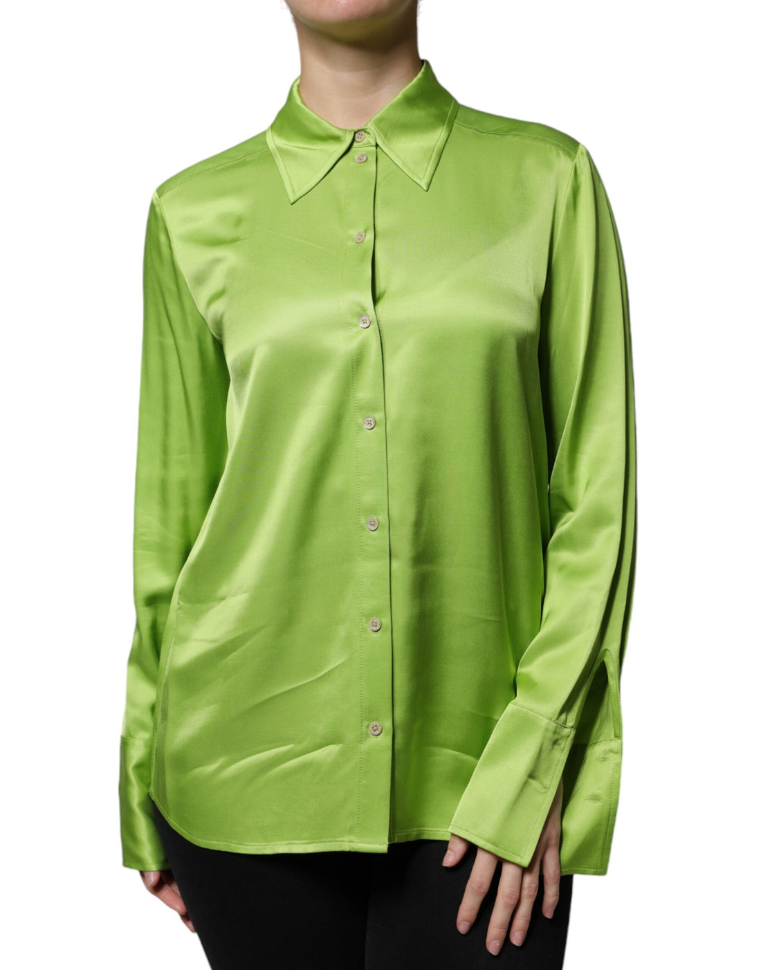 Patrizia Pepe Green Viscose Long Sleeves Collared Blouse Top