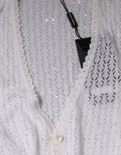 Dolce &amp; Gabbana White Silk Button Down Cardigan Sweater