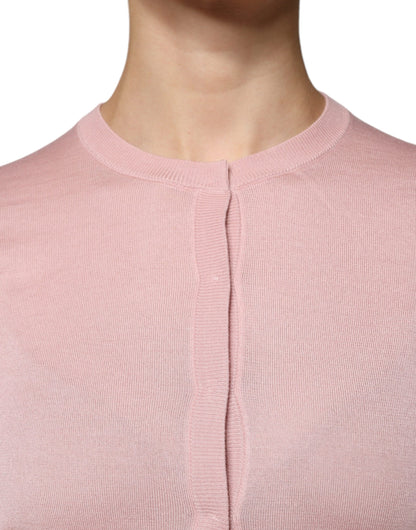 Dolce &amp; Gabbana Pink Wool Knit Button Down Cardigan Sweater