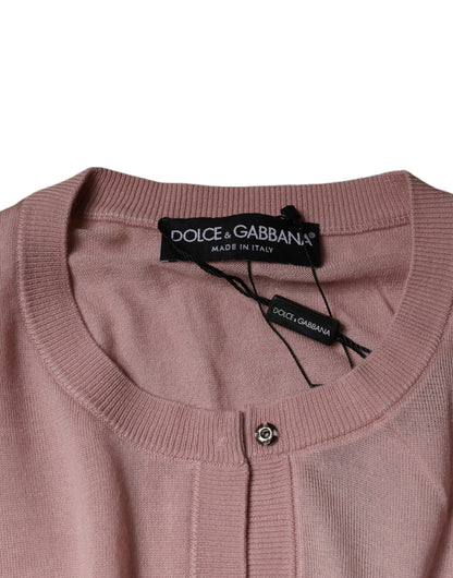 Dolce &amp; Gabbana Pink Wool Knit Button Down Cardigan Sweater