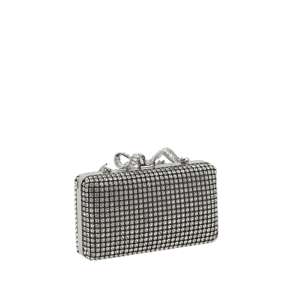 Self-Portrait Silver Crystal Box Clutch Bag