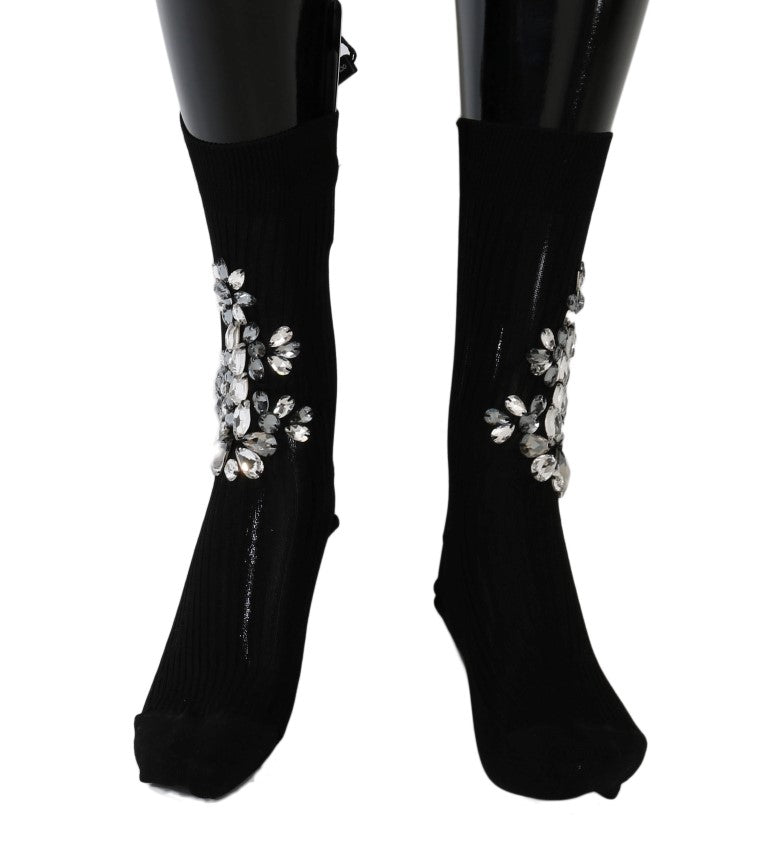 Dolce &amp; Gabbana Crystal Embellished Black Knit Stockings