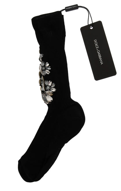 Dolce &amp; Gabbana Crystal Embellished Black Knit Stockings