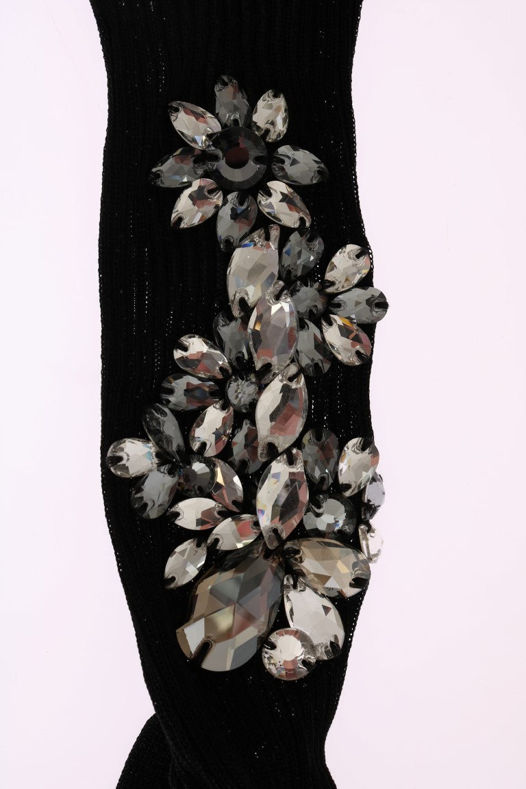 Dolce &amp; Gabbana Crystal Embellished Black Knit Stockings