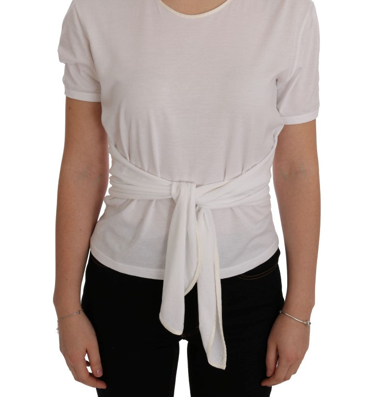 Dolce &amp; Gabbana Elegant White Wrap Blouse with Crystal Accents