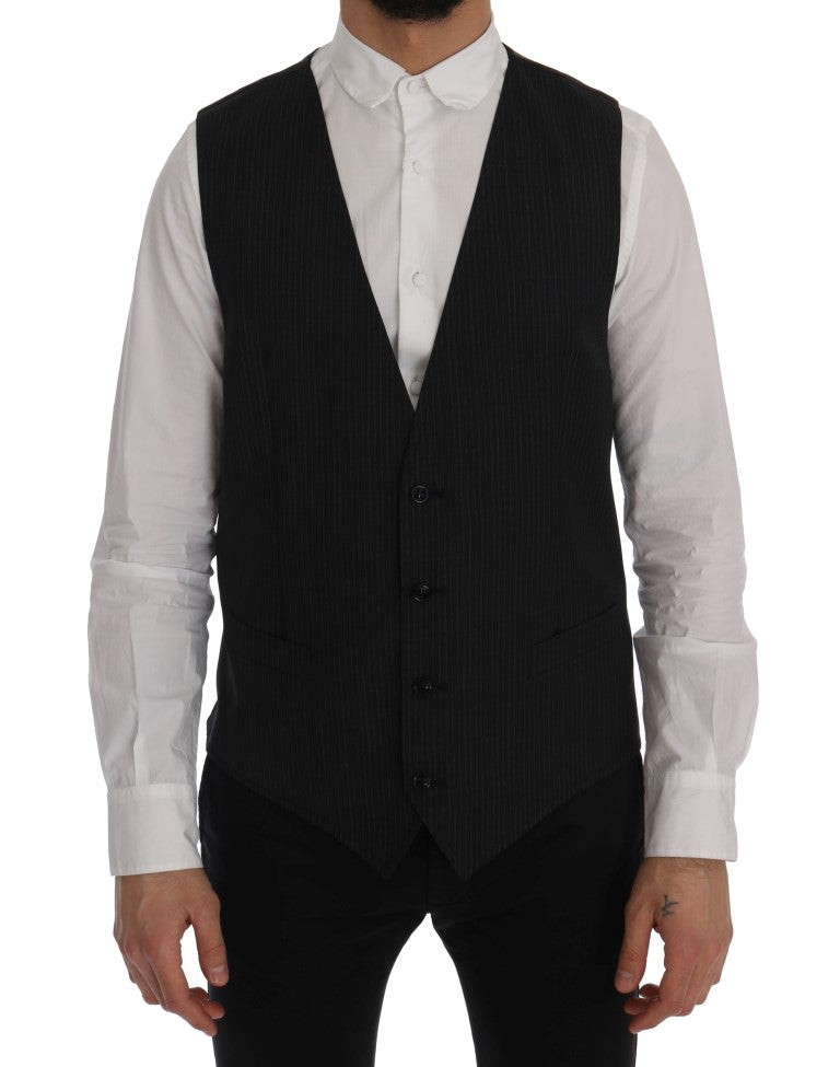 Dolce &amp; Gabbana Elegant Gray Striped Wool Blend Vest