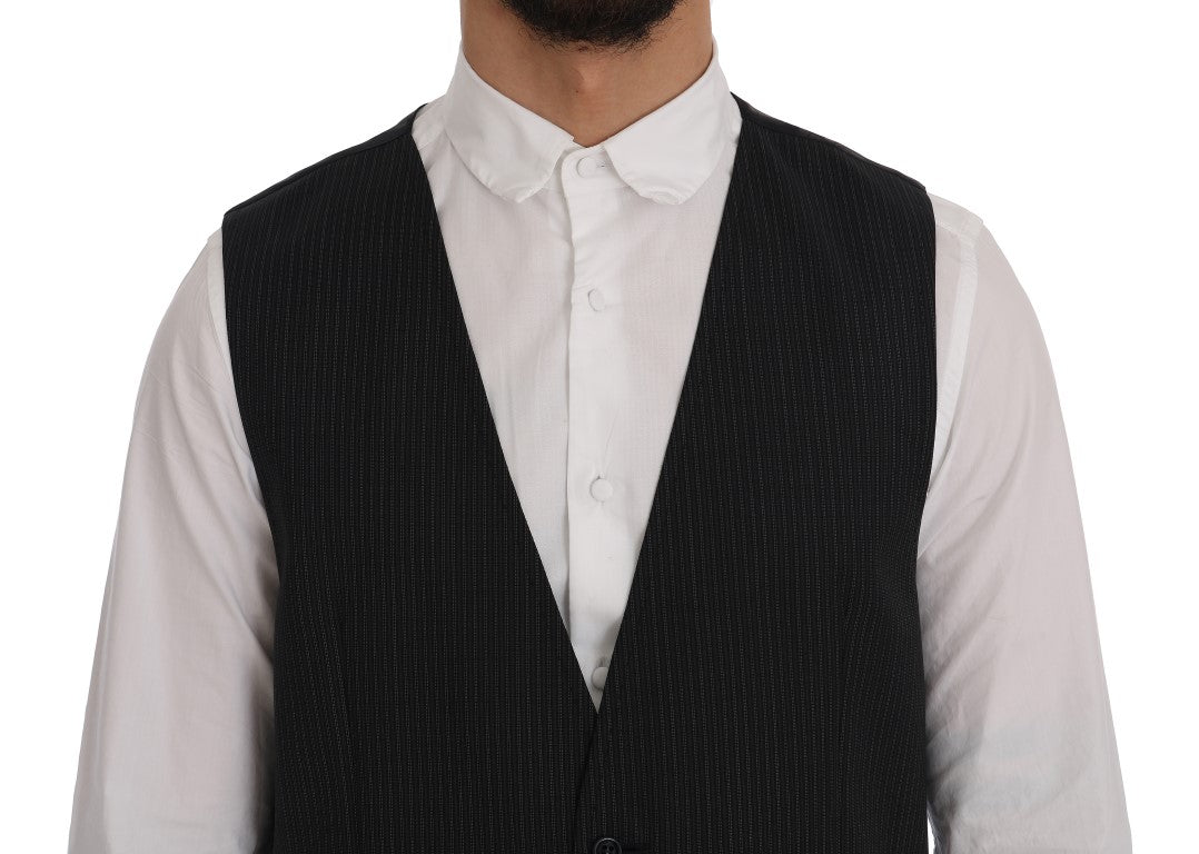 Dolce &amp; Gabbana Elegant Gray Striped Wool Blend Vest